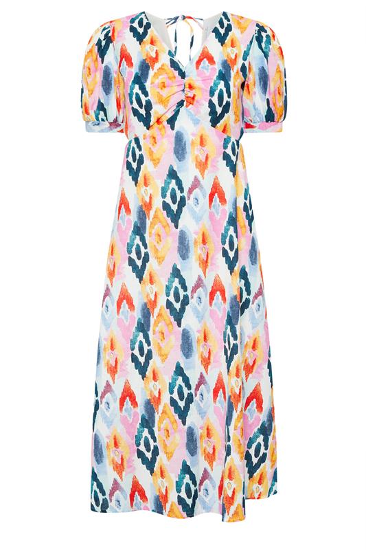 PixieGirl Petite Women's Pink Linen Abstract Puff Sleeve Maxi Dress | PixieGirl 6