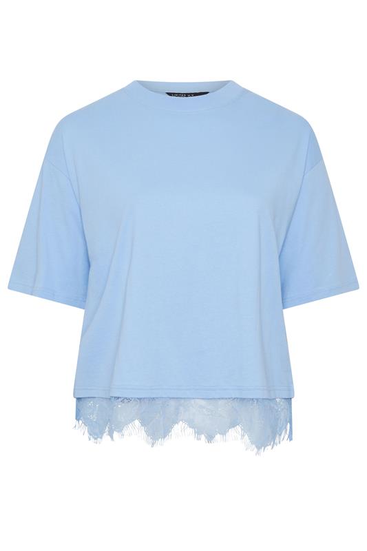 LIMITED COLLECTION Plus Size Light Blue Oversized Lace Hem T-Shirt | Yours Clothing 5