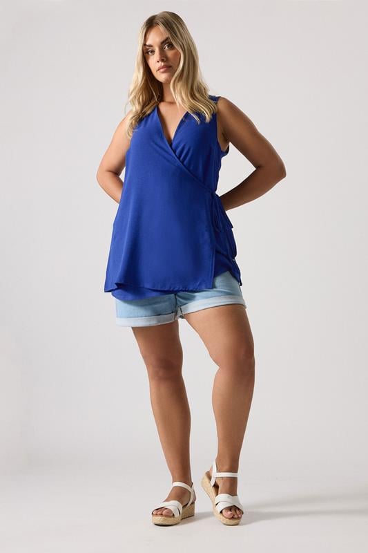 YOURS Plus Size Cobalt Blue Wrap Vest Top | Yours Clothing 1