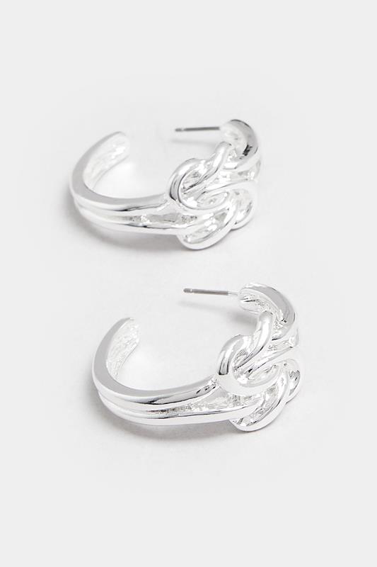 Silver Tone Knot Hoop Earrings | Yours Clothing 2