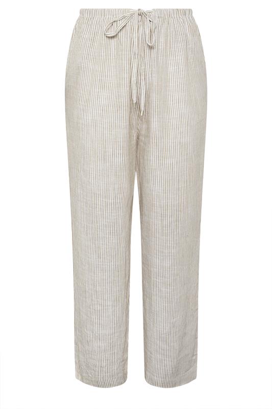 YOURS Plus Size White Striped Linen Tie Front Trousers | Yours Clothing 8