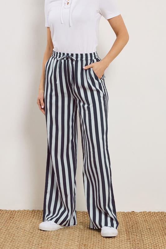 LTS Tall Women's Blue Stripe Textured Wide Leg Trousers | Long Tall Sally  2