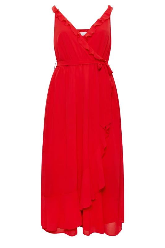 YOURS LONDON Plus Size Red Ruffle Wrap Dress | Yours Clothing 6