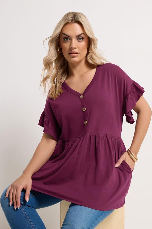 YOURS Curve Purple Peplum Button Top