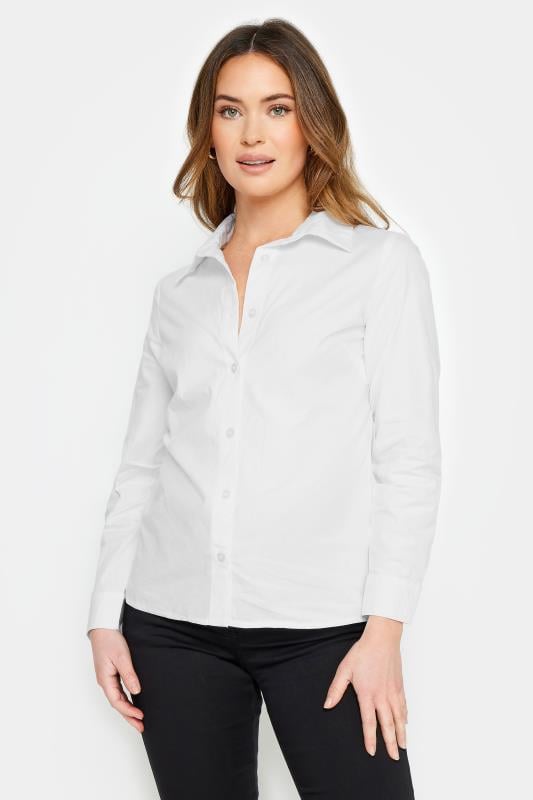Women's  M&Co Petite White Fitted Cotton Poplin Shirt