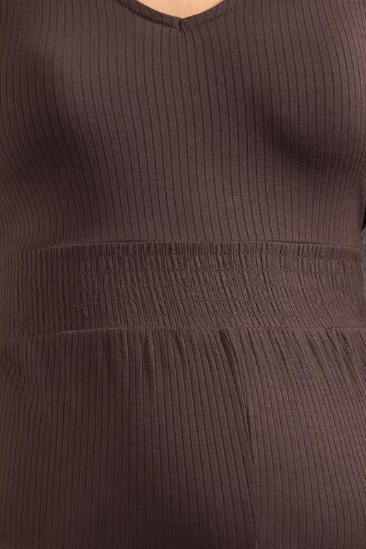 LTS Tall Women's Maternity Brown Shirred Wide Leg Jumpsuit | Long Tall Sally 5