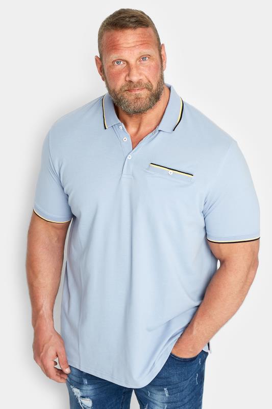 Men's  D555 Big & Tall Light Blue Tipped Pocket Polo Shirt