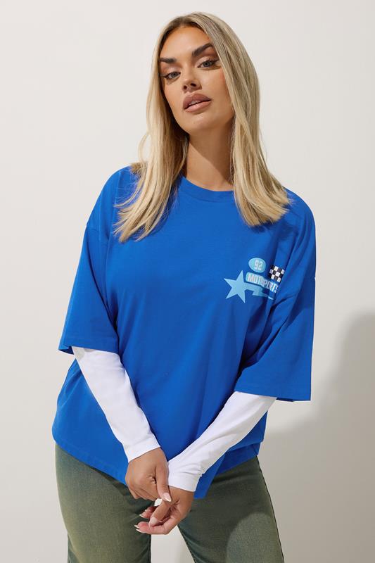  LIMITED COLLECTION Curve Blue 'Speedway' Graphic Motorsport 2-In-1 T-Shirt