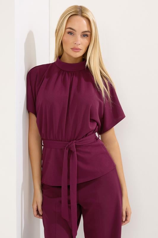 STAR Red High Neck Belted Top