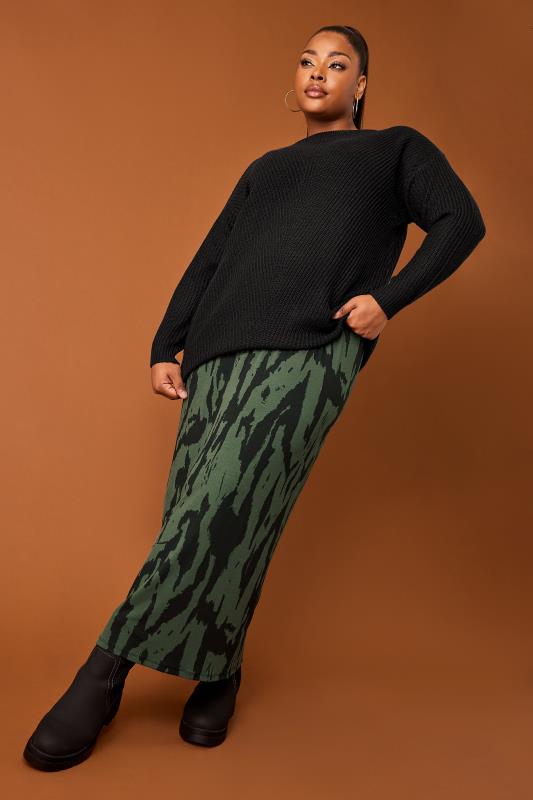 YOURS Plus Size Khaki Green Animal Print Tube Skirt | Yours Clothing 2
