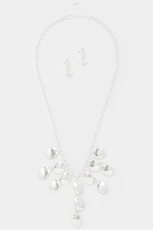 Silver Tone Oval Necklace & Earrings Set | Yours Clothing 1