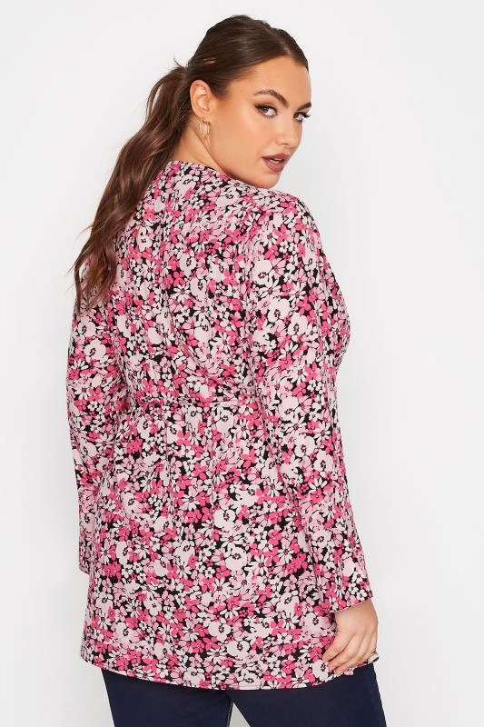 YOURS Plus Size Pink Floral Print Wrap Top | Yours Clothing 4