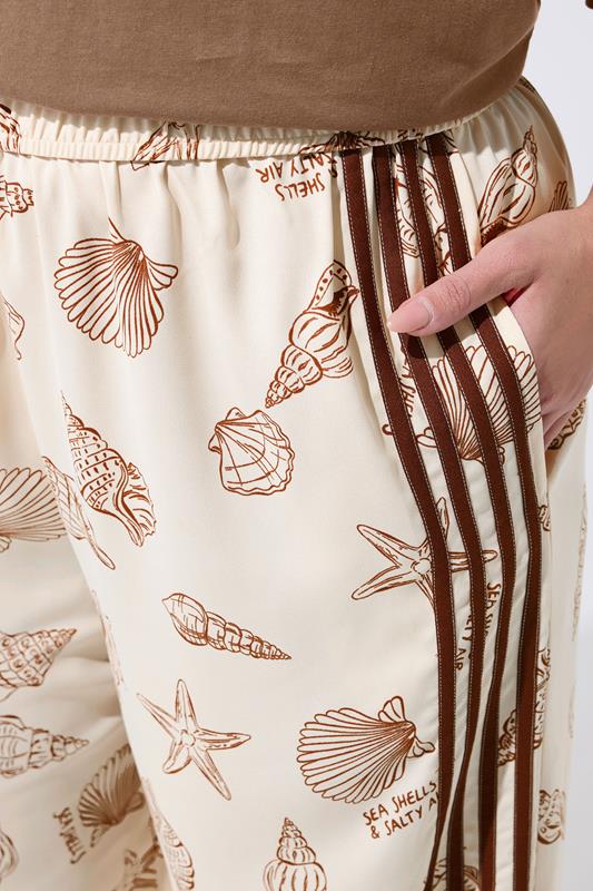 LIMITED COLLECTION Plus Size Nude Shell Print Wide Leg Trousers | Yours Clothing 6