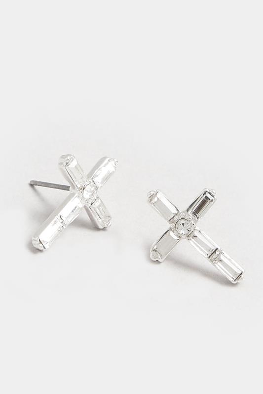 Silver Tone Diamante Cross Earring | Yours Clothing  2