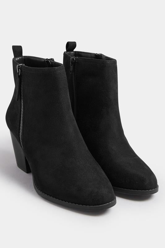  Yours Black Faux Suede Block Heel Ankle Boots In Wide E Fit & Extra Wide EEE Fit