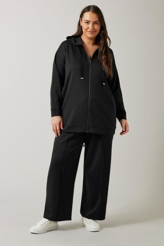 EVANS Plus Size Black Luxe Wide Leg Joggers | Evans 1