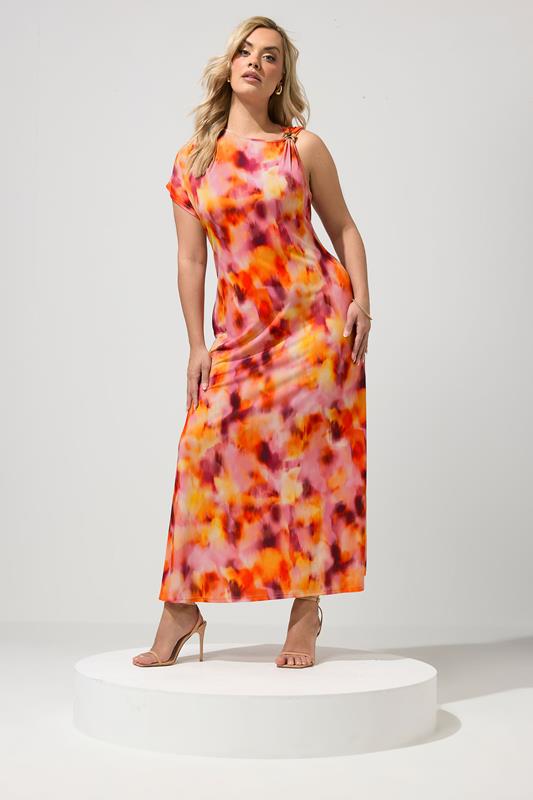 YOURS LONDON Curve Orange Blurred Abstract Buckle Detail Dress