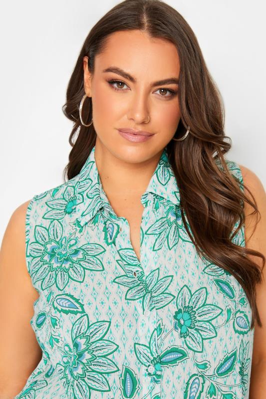YOURS Plus Size White Floral Print Dipped Hem Sleeveless Blouse | Yours Clothing 4