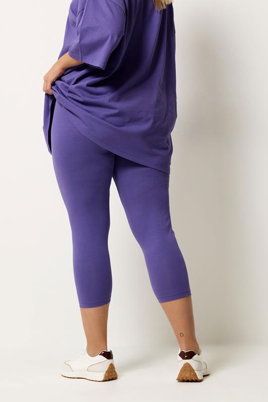 YOURS Plus Size Purple Elasticated Waist Cropped Leggings | Yours Clothing 2
