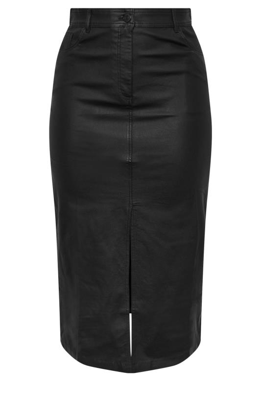 YOURS Plus Size Black Coated Split Hem Midaxi Skirt | Yours Clothing 6