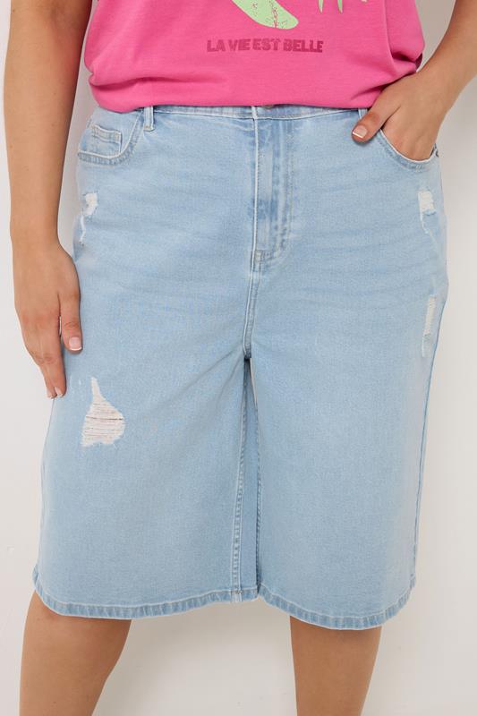 YOURS Plus Size Bleach Blue Denim Ripped Jorts | Yours Clothing 4