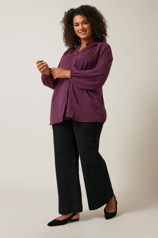 EVANS Plus Size Burgundy Red Frill Neck Blouse | Evans 1