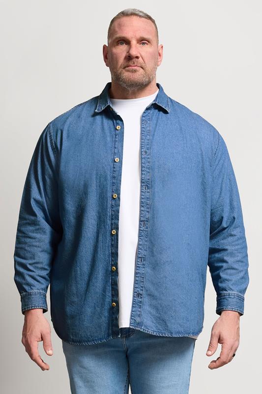 Jack & Jones Big & Tall Mid Blue Denim Shirt | BadRhino 1