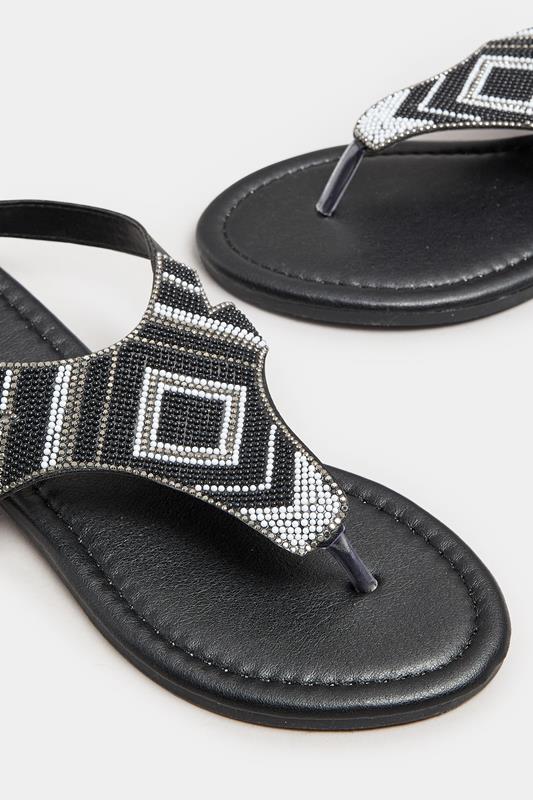 LTS Black Beaded Ankle Strap Sandals In Standard Fit | Long Tall Sally 5