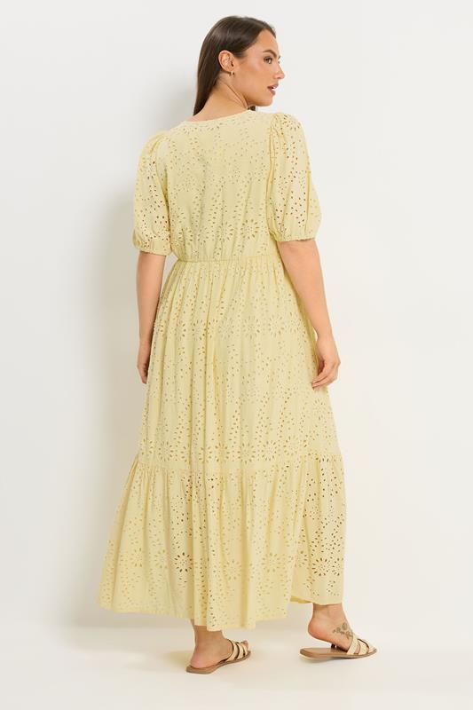 YOURS Plus Size Yellow Broderie Anglaise Tiered Maxi Dress | Yours Clothing 4