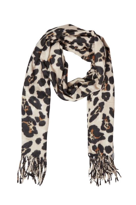 Beige Brown Leopard Print Tassel Scarf | Yours Clothing 4