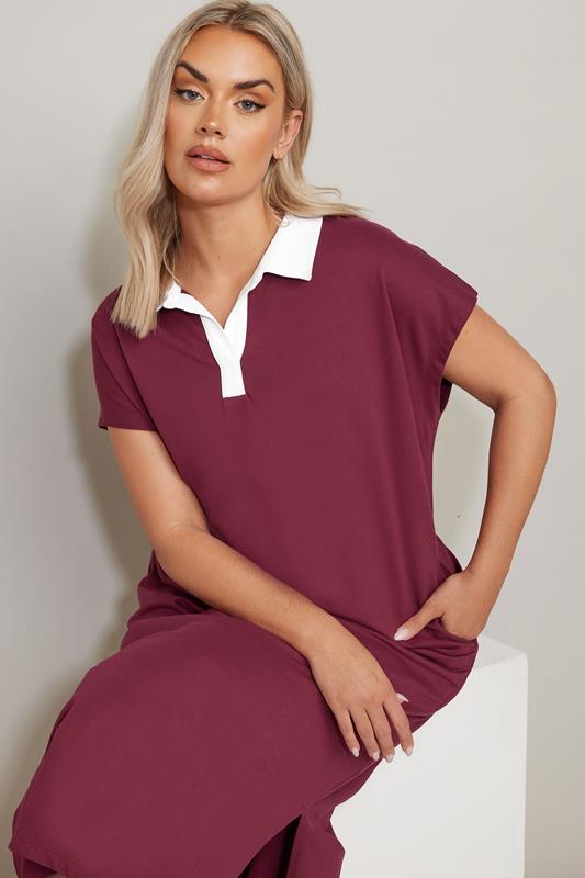 YOURS Plus Size Dark Red Jersey Collar Grown-On Sleeve Dress | Yours Clothing 4