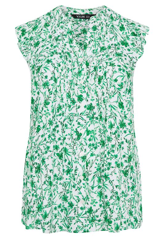 YOURS Plus Size Green Floral Pintuck Blouse | Yours Clothing 5