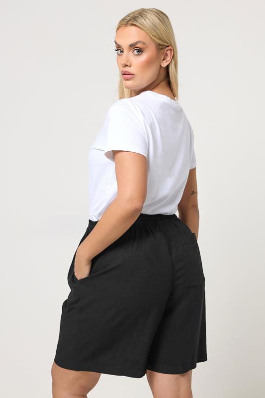 YOURS Plus Size Black Drawstring Linen Shorts | Yours Clothing 2