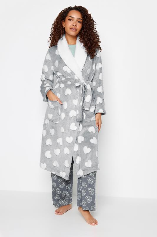 Women's  M&Co Grey Soft Touch Heart Print Hooded Dressing Gown