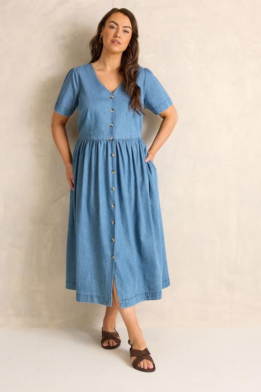 EVANS Curve Lightwash Blue Cotton Denim Dress