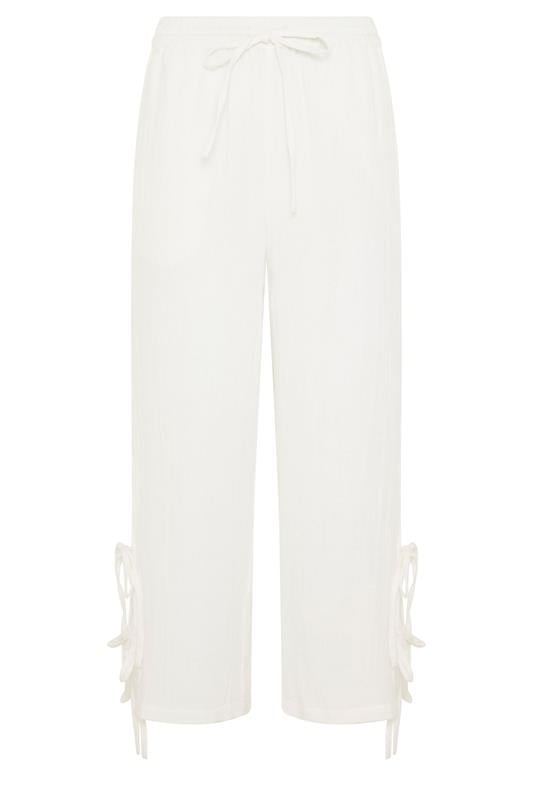 PixieGirl Petite Women's White Tie Detail Cotton Cheesecloth Wide Leg Trousers | PixieGirl 5