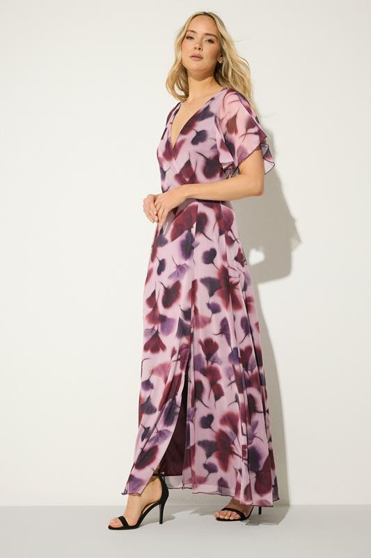 LTS Tall Pink Floral Mesh Wrap Maxi Dress