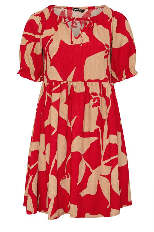 YOURS Plus Size Red Abstract Floral Tie Neck Mini Dress | Yours Clothing 5