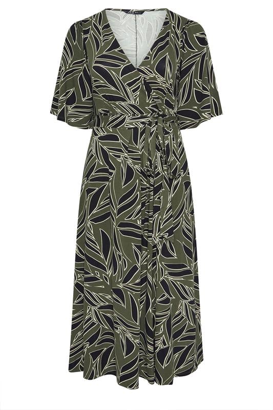 YOURS Plus Size Khaki Green Leaf Wrap Maxi Dress | Yours Clothing 5