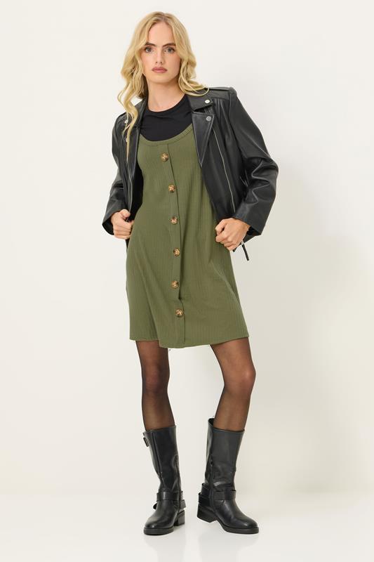 PixieGirl Petite Women's Khaki Green Button Front Sleeveless Dress | PixieGirl 1