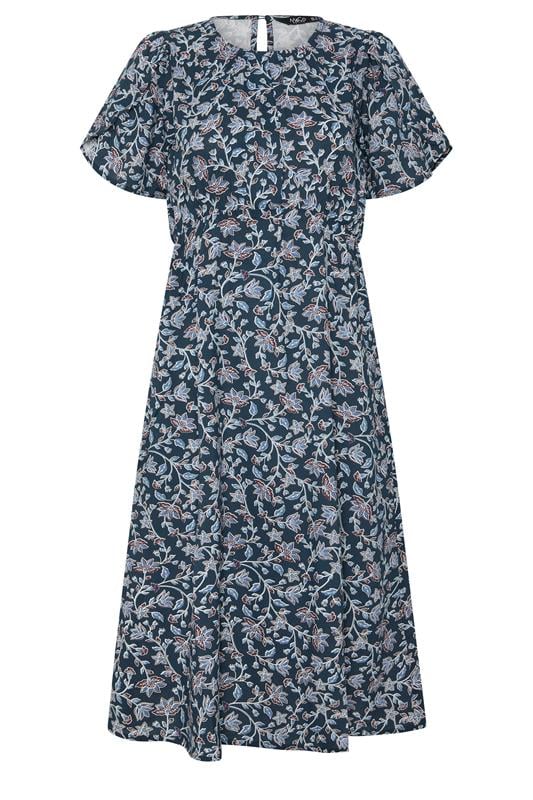 M&Co Petite Blue Floral Print Tulip Sleeve Dress | M&Co 5
