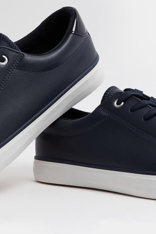 Navy Blue Faux Leather Lace Up Trainers In Extra Wide EEE Fit | Yours Clothing 5