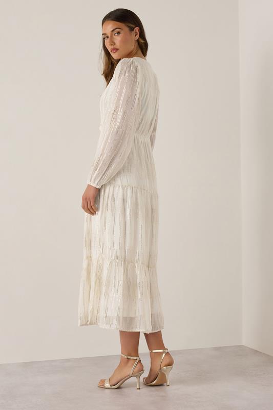 LTS Tall Ivory White Metallic Dash Tiered Maxi Dress | Long Tall Sally 2