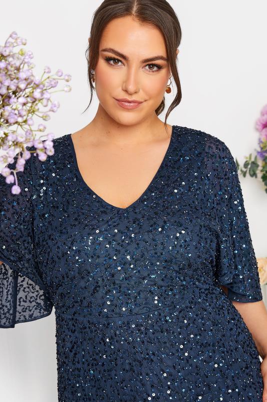 LUXE Plus Size Navy Blue Hand Embellished V-Neck Maxi Dress | Yours Clothing 4