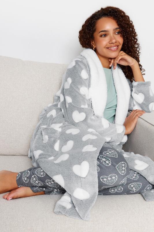 M&Co Grey Soft Touch Heart Print Hooded Dressing Gown | M&Co 3