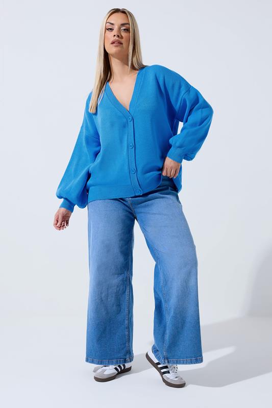 LIMITED COLLECTION Plus Size Blue Balloon Sleeve Knitted Cardigan | Yours Clothing 2