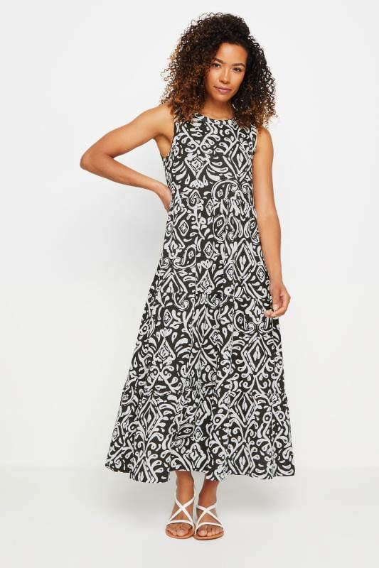 M&Co Black & White Abstract Print Sleeveless Tiered Cotton Dress | M&Co 2