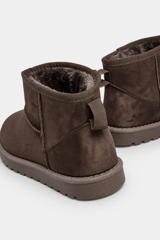 Chocolate Brown Faux Fur Lining Ankle Boots In Extra Wide EEE Fit | Yours Clothing 4