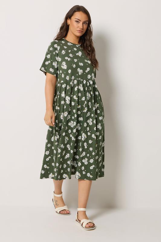 YOURS Curve Khaki Green Daisy Throw On Dress