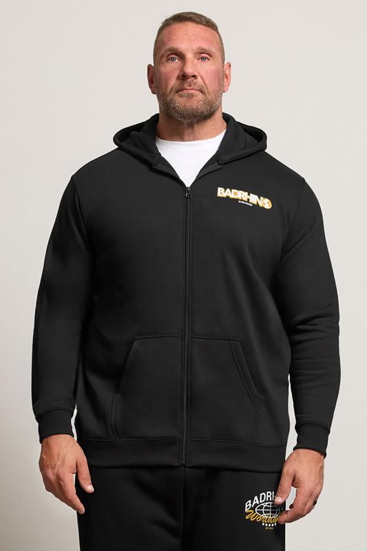 BadRhino Big & Tall Black Worldwide Map Zip Through Hoodie